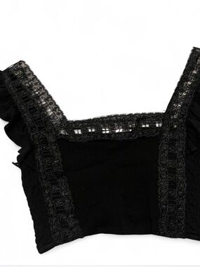 Black Lace-Trim Cropped Tank Top